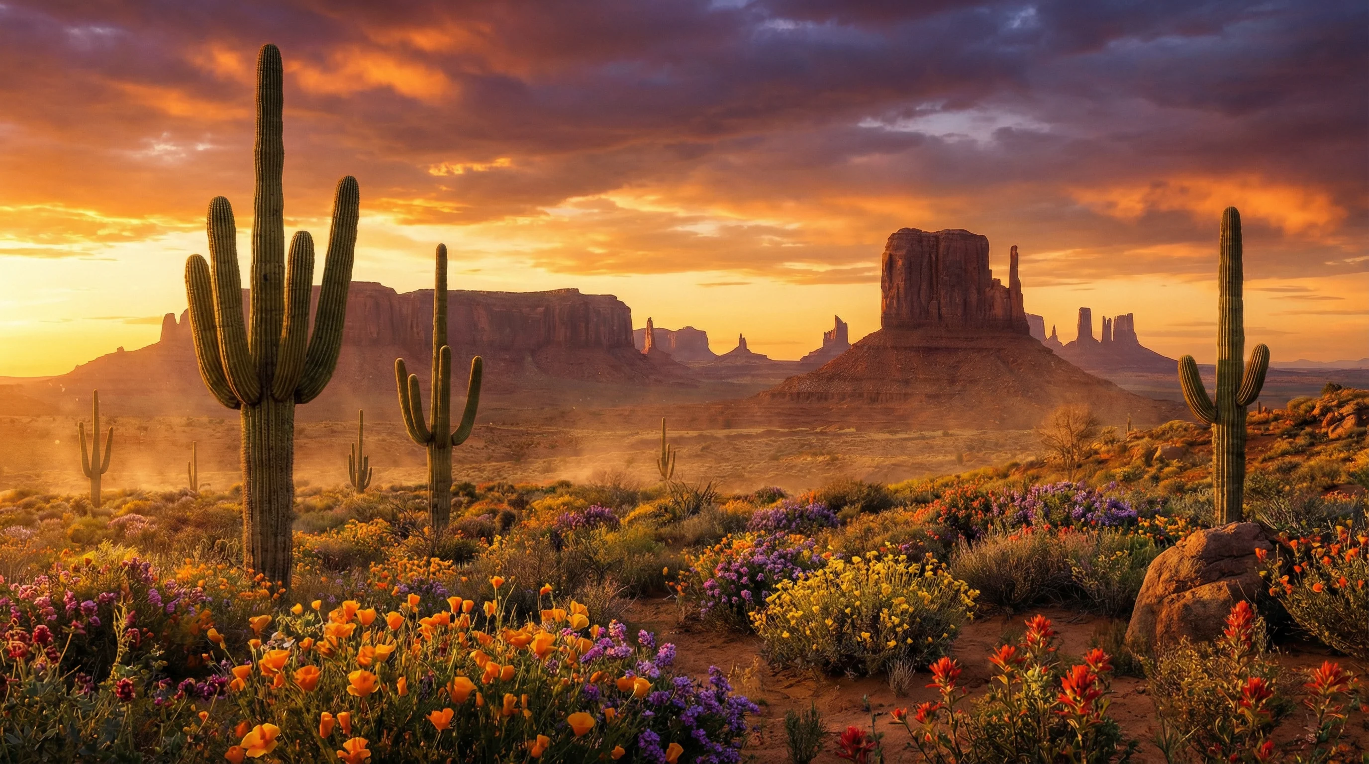 沙漠仙人掌与日落 - 麻将胡了模拟器 西部风景